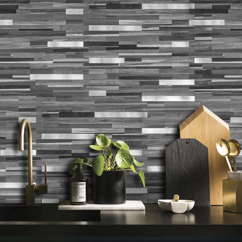 DICOFUN Peel and Stick Backsplash Tiles, Black & Grey Wood