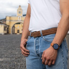 Hide & Drink, Braided Men's Belt, Casual Accessory, Full Grain Leather, Handmade, Bourbon Brown