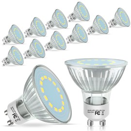 GU10 LED Light Bulbs, 50 Watt Halogen Equivalent, 5000K Daylight White GU10 Bulb Replacement for Track&Recessed Lighting, 4W 450 Lumens LED Bulbs for Kitchen, Range Hood, Living Room, 12-Packs