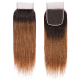 Sahar Essential Unprocessed Brazilian Virgin Top Lace Closure 4 inch X 4 inch - Straight #OT30-Auburn Ombre 12 inch