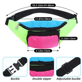 Dimeho 8 PCS Neon Fanny Pack, 2 Pockets Retro Belt Bag 80s 90s Vintage Waist Packs Adjustable Oxford Cloth Waist Bags for Women Men Traveling Jogging Halloween Party Holiday Festival Costumes