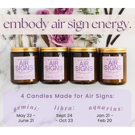 Aquarius, Gemini, Libra Gifts for Women - 4Pack Wood Wick Candles That Crackle, 6oz Small Candles Set for Women. Zodiac Astrology Birthday Spiritual Gifts, Natural Soy Wax