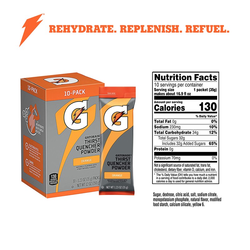 Gatorade Thirst Quencher Powder, Orange, 1.23oz Packets, (80 Pack)