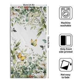 Sage Green Leaves Hand Towels for Bathroom Set of 2 Spring Green Floral Bath Towels 14X28 Inch Spring Kitchen Towels Soft Absorbent Decorative Quick Drying Fingertip Towels for Shower Face Gym Spa