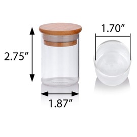2.3 oz Premium Borosilicate Clear Glass Jar with Bamboo Silicone Sealed Lid - Non-toxic, BPA free, Higher Thermal Shock Resistance than Regular Glass, Microwave, Dishwasher, Freezer Safe (4 Pack)