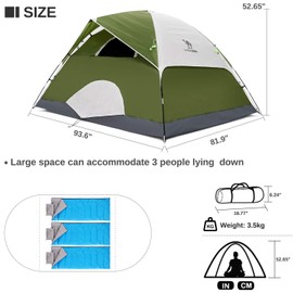 CAMEL CROWN 2/3/4/5 Person Camping Dome Tent, Waterproof,Spacious, Lightweight Portable Backpacking Tent for Outdoor Camping/Hiking (3/4 Person, Green-2)