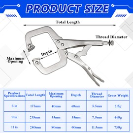 10 Pcs Locking C Clamp Set, Locking Pliers with Fixed and Swivel Pads, 6 Inch, 9 and 11 Inch, Metal Tools Welding Clamps for Home Farm