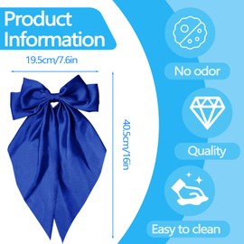 8 Pack Big Hair Bows with Long Tail, Large Silky Bow Hair Clip, Oversized Ribbon Bows Barrette Women, Satin French Bowknot Hairpins Accessories for Girls Party (Style 1)
