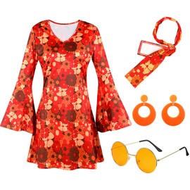 Hercicy 4 Pcs 70s Disco Dress Women 70s Hippie Costume Accessories Christmas Dress Headband Earrings Sunglass Cosplay Party (Medium)