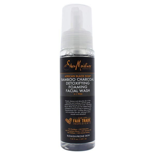 Shea Moisture African Black Soap Bamboo Charcoal Detoxifying Foaming Facial Wash for Unisex, 7.8 Ounce