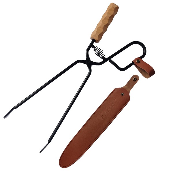 FLYFLYGO Fire Tongs, Wooden Tongs, Charcoal Tongs, Fire Tongs, Fireplace Tongs, High-Strength Carbon Steel, Camping Picnic Tongs (L)