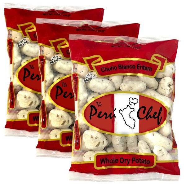 PeruChef Chuño Blanco Entero / White Whole Dry Potatoes 15oz 3 Pack