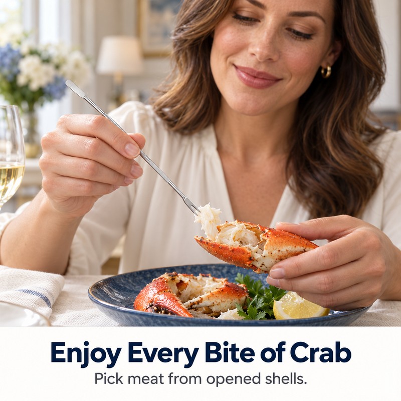5-Piece Stainless Steel Seafood Fork Set – Dual-Ended Crab, Lobster,