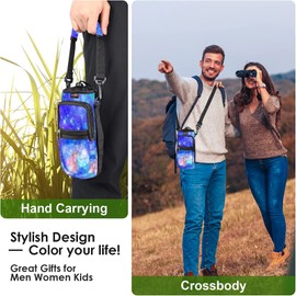AUPET Water Bottle Sling Bag Sleeve Holder Carrier 25/32/40/64 oz,Insulated Crossbody Water Bottle Case Cover with Strap and Pockets for Men/Women Walking Hiking Camping (25oz, blue starry sky)