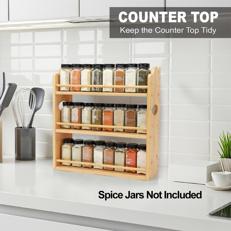 3 Tier Bamboo Spice Rack, Spice Rack Organizer, Seasoning Jars