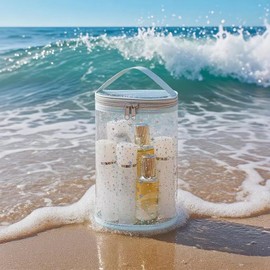 RSRSLEII Clear Star Lotion Cylinder Bag for Toiletry,Waterproof PVC Sunscreen Travel Makeup Bag,Top Handle Cosmetic Bag Gift for Beach and Pool(02Light Blue)