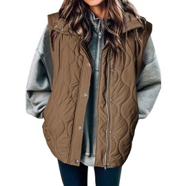 EVALESS Womens Fall Fashion 2024 Cropped Puffer Vest Lightweight Quilted Stand Collar Sleeveless Jackets Button Zip Up Vacation Outfits Winter Warm Coats Outerwear with Pockets Brown Medium