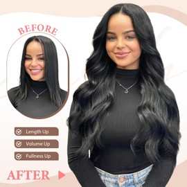 Fliace Synthetic Clip in Black Hair Extensions for Women, 6 PCS Natural Black Hair Extensions, Thick Hairpieces Double Weft Wavy Hairpieces, Soft Hair & Blends Well (20inch, 6pcs, Natural Black)