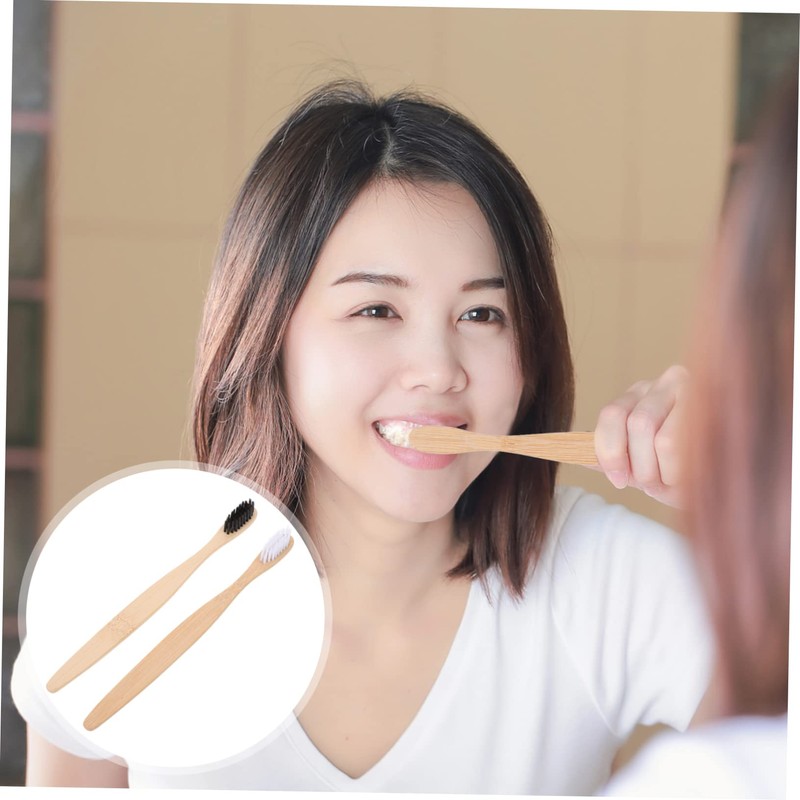 IWOWHERO 2Pcs Bamboo Toothbrushes with Soft Bristles for Adults Natural
