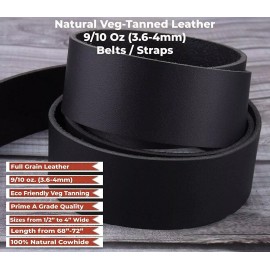 WD-47 Black Latigo Leather 9-10oz (3.6-4mm) STRIP  1-1/2"  Wide X 50'' Long