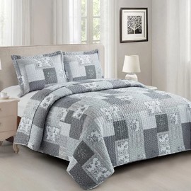 7PC Bedspread Set -California King Size- Rochelle Printed Quilted Wrinkle-Free Microfiber Includes: 3PC Coverlet Set and 4PC Sheets Set