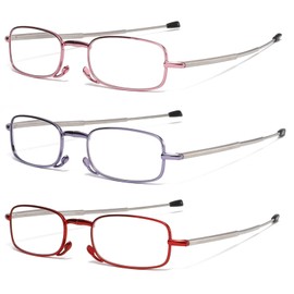 OWTXIS 3 Pack Folding Reading Glasses for Men Women, Keychain Compact Readers Blue Light Portable Pocket Eyeglasses (Pink, Purple, Red, +1.75)