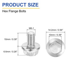sourcing map 10Pcs M6 x 10mm Hex Serrated Flange Bolts Screws, 304 Stainless Steel Flanged Hex Head Bolts Flange Hexagon Screws for Households, Machine Tools, and DIY project, Silver