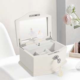 Lihou PapaQ Ballerina Musical Jewelry Box with Mirror Lock for Girls Wooden Jewelry Storage Music Chest Perfect Gifts for Kids,Great gifts for Christmas and all Holidays (White)