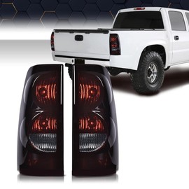 PIT66 Tail Lights Assembly, Compatible with 2003-2006 Chevy Silverado 1500 2500 3500, Smoke Lamps Left Driver Side And Right Passenger Side, With Harness Dark lens