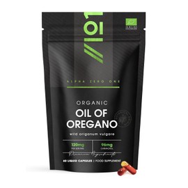 Organic Oregano Oil 120mg – 96mg Carvacrol – Cold-Pressed Wild Oil of Oregano – 60 Vegan Capsules - Resealable and Recyclable Pouch by Alpha01