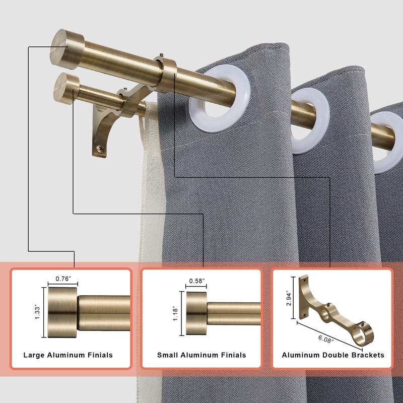 Lwiiom Double Curtain Rods with Aluminum End Cap and Full