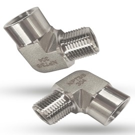 2pcs 90 Degree Street Elbow, 304 Stainless Steel Forged Barstock Street Elbow Adapter, Heavy Duty 5800PSI 3/8" NPT Female x 3/8" NPT Male Pipe Fitting Connector (3/8" MNPT x 3/8" FNPT)