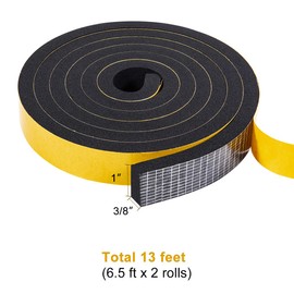 TORRAMI Adhesive Foam Tape 1 inch W X 3/8 inch T, Closed Cell Foam Weather Strip Seal Insulation (Total 13 Ft Length, 2 Rolls of 6.5 Ft Each)