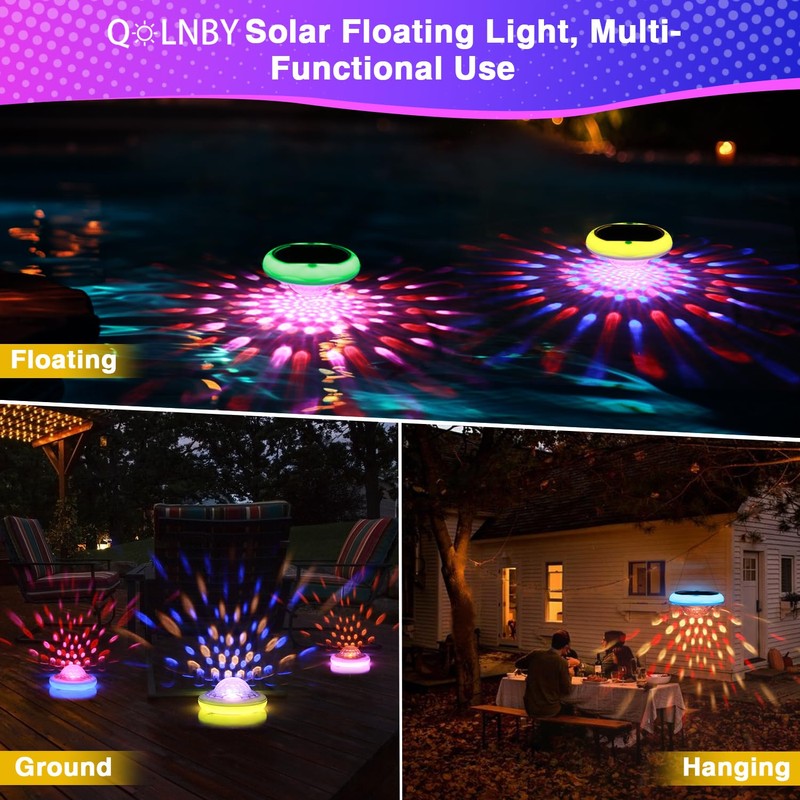 Solar Powered and USB Rechargeable Floating Pool Lights, 6.69 Inch