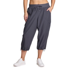 RBX Women's Plus Size Lightweight Drawstring Cargo Capri Pant Dark Grey 1X