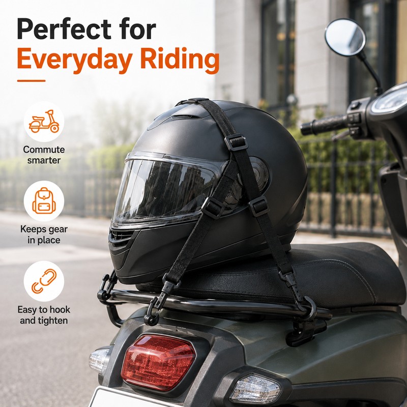 Elastic Motorcycle Helmet Strap for Rear Seat – Adjustable Nylon