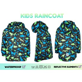 Fringoo - Kids Raincoat - Dinosaur Design - Waterproof Jacket For Kids - Age 4/5 Years - Multicoloured Dinosaurs - Machine Wash - Lightweight Coat