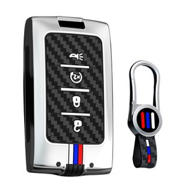 ontto Carbon Pattern Car Key Shell Fit for Jeep Grand Cherokee L Grand Cherokee Grand Wagoneer 2021 2022 2023 2024 Car Accessories,Antiscratched Key Fob Cover with Keychain,Silver