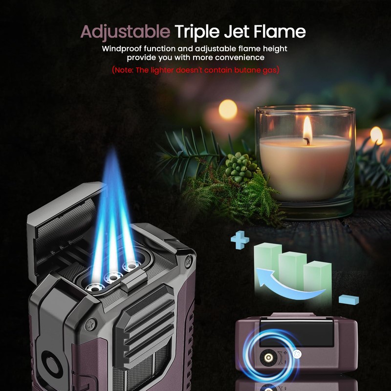 5-in-1 Butane Torch Lighter with Punch, Holder, Draw Enhancer and
