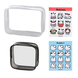 2 Pieces Of Transparent Storage Bags With 2 Cartoon Stickers, Transparent Waterproof Cosmetic Bag, Travel Toiletry Bag, Zip Stationery Bag, Portable Storage Bag