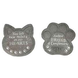 GERSON Dog & Cat Paw Print Cement Garden Stepping Stone 2 Piece Set 9.5 Inch, Gray