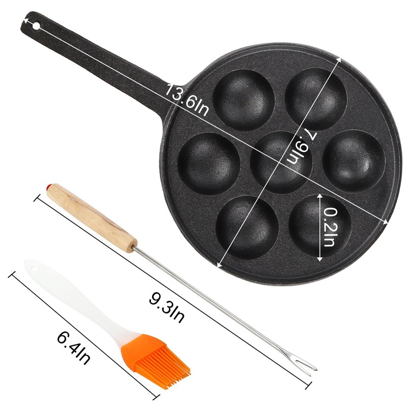 WUWEOT Cast Iron Aebleskiver Pan, 2" Ebelskiver Pan Banh Khot