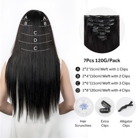 SOBEAUTY Clip in Hair Extensions, Real Human Hair Extensions, 100% Human Hair Remy Natural Hair Double Weft, 7 Pcs 120g Volume Invisible DIY Full Head Hair Extenion (Natural Black#1b 18 inch)