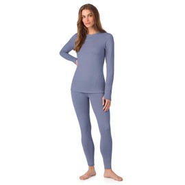 Cuddl Duds Womens Thermal Underwear - Cold Weather Heavyweight Base Layer 2-Piece Set - Moisture-Wicking Long Johns - Winter Clothes - Dusty Blue - M