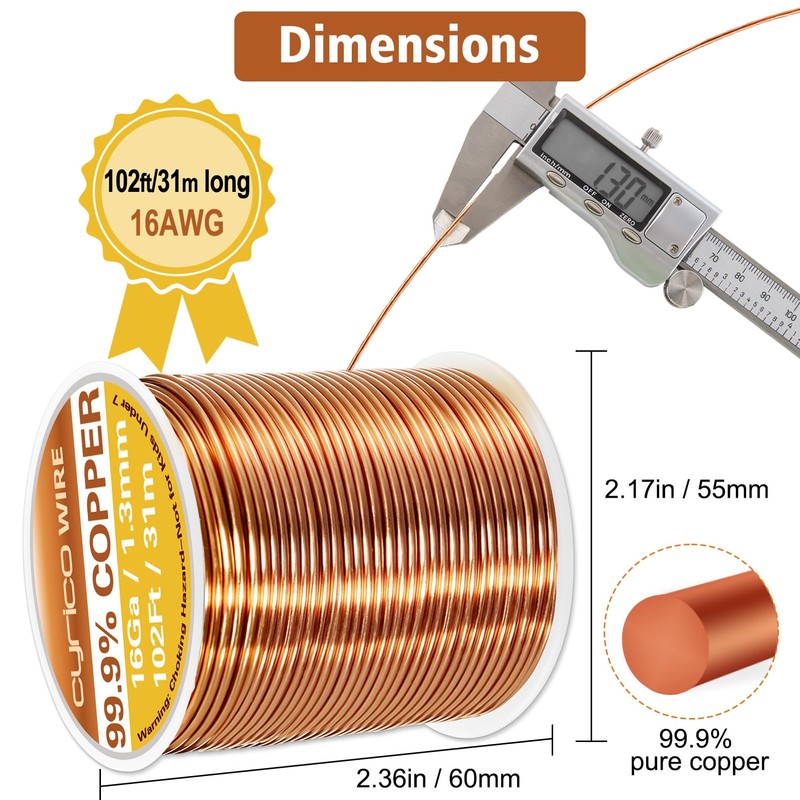 99.9% Pure Copper Wire, 16 Gauge 102 Feet Solid Copper
