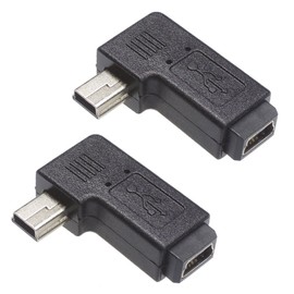 KAUMO 2 Pack USB Converter Connector (mini-B Male / Mini-B Female, Right Angle, Left Facing) KM-UC218D