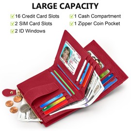 oscaurt Small Wallet Women RFID Blocking Bifold Compact Credit Card Holder Leather Wallets for Women with Zipper Coin Pocket and 2 ID Window (Red)