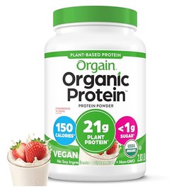 Orgain Organic Vegan Protein Powder, Strawberries & Cream - 21g Plant Based Protein, 4g Prebiotic Fiber, Low Net Carb, No Lactose Ingredients, No Adde