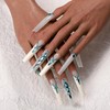 Artiprint Glossy White Coffin Press-On Nails with Blue Rhinestone Detailing,
