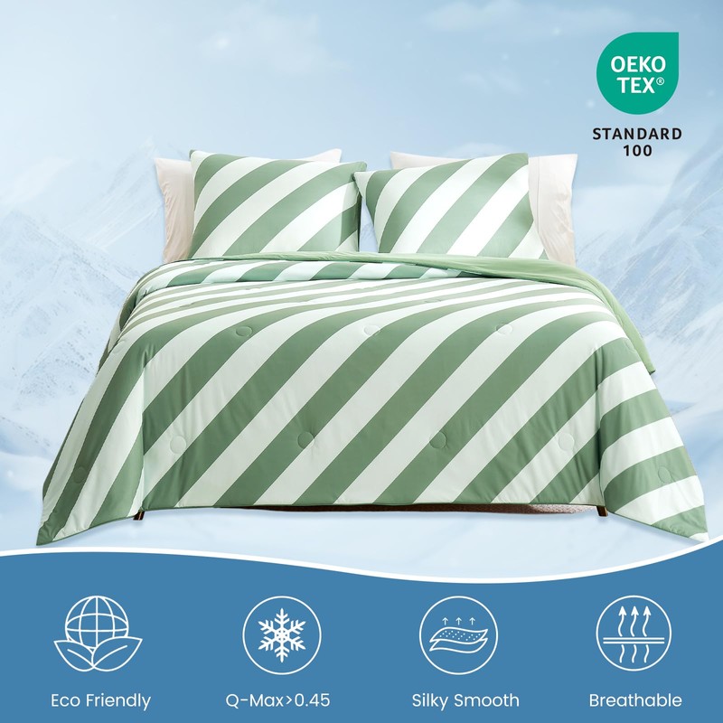Snuggle Sac Mediterranean Stripe Cooling Comforter Queen Size Set, Q-Max